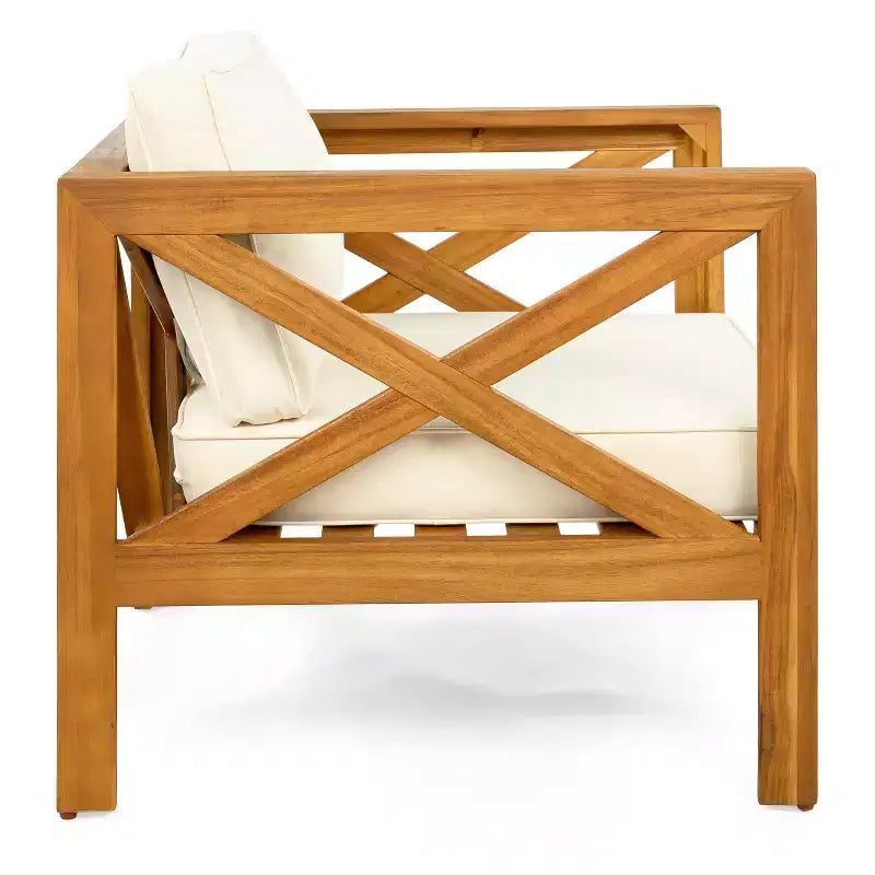 Christopher Knight Home Kairos Transitional 3 Piece Patio Acacia Wood Club Chairs with Round Accent Table