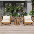 Christopher Knight Home Kairos Transitional 3 Piece Patio Acacia Wood Club Chairs with Round Accent Table