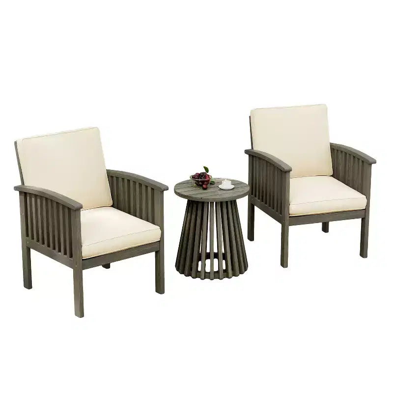 Christopher Knight Home Pascal 3 Piece Patio Acacia Wood Club Chairs with Round Coffee Table