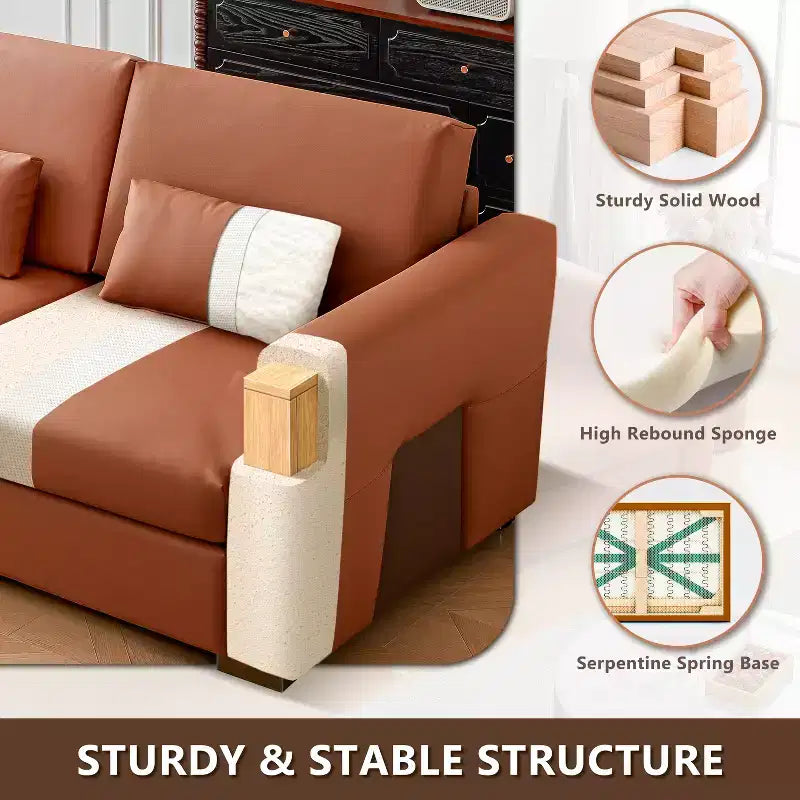 Divano componibile in pelle Mid Century Modern, divano in vera pelle arancione con gambe in metallo, 2 cuscini, seduta profonda per soggiorno