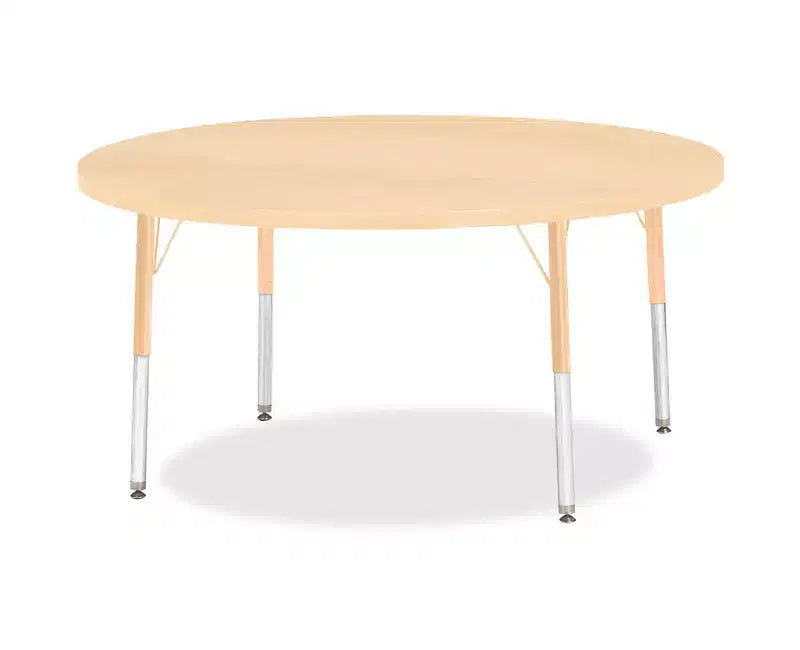 Tavolo attività rotondo con piano/bordo in acero ad altezza elementare 48 x 48 pollici Beige