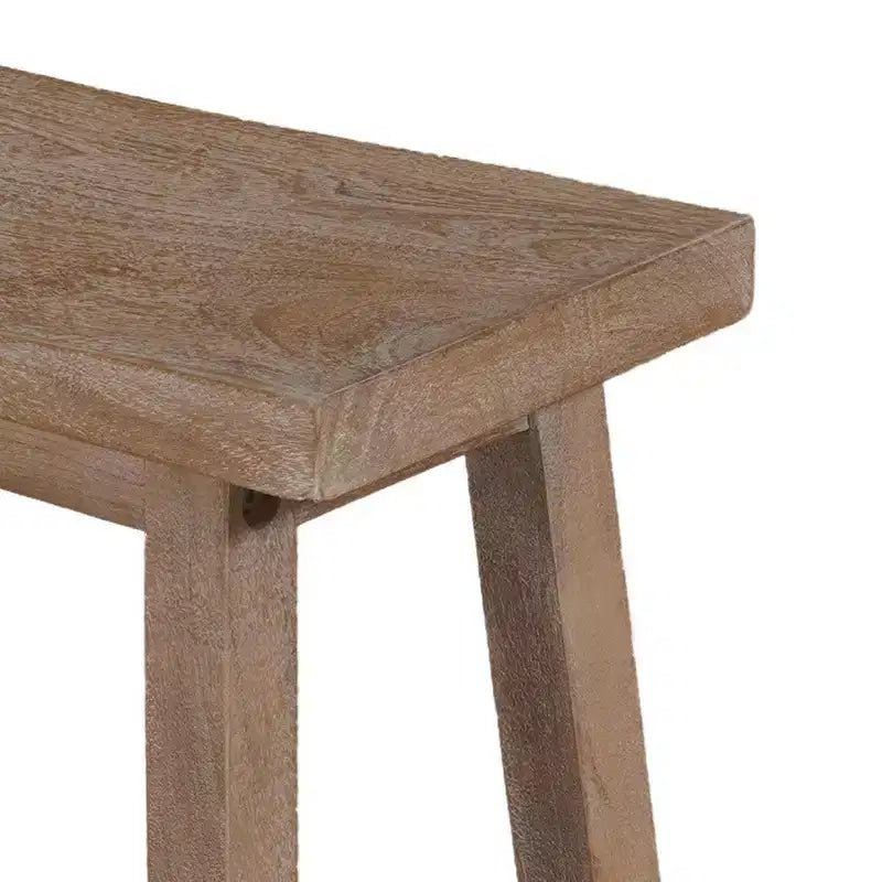 Panca da 84 cm con seduta a sella e struttura angolata, in legno di acacia sabbiato