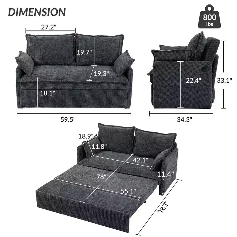 Comodo divano letto in velluto a coste con contenitore laterale, divano futon convertibile con porte di ricarica USB/C-TYPE per il soggiorno