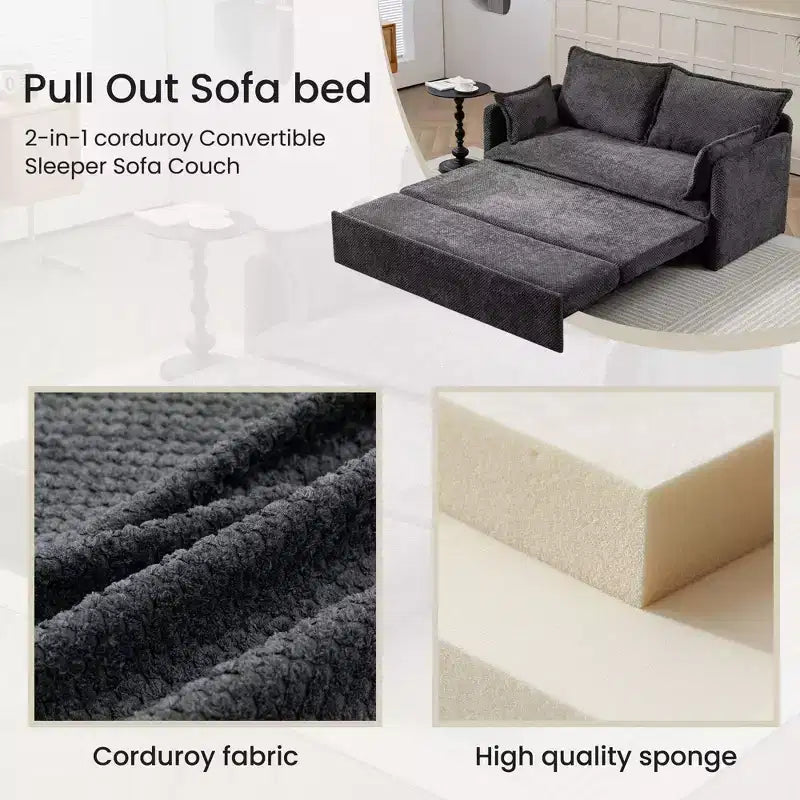 Comodo divano letto in velluto a coste con contenitore laterale, divano futon convertibile con porte di ricarica USB/C-TYPE per il soggiorno