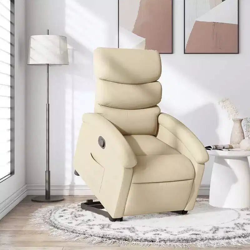Poltrona Reclinabile Elevabile Elettrica Cream Power Lift - Ausilio di Sollevamento Elettrico, Reclinazione Manuale, Poltrona in Tessuto Imbottita per Anziani, Telaio Robusto