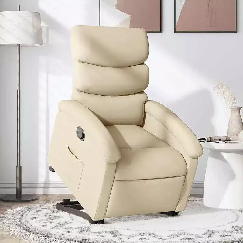 Poltrona Reclinabile Elevabile Elettrica Cream Power Lift - Ausilio di Sollevamento Elettrico, Reclinazione Manuale, Poltrona in Tessuto Imbottita per Anziani, Telaio Robusto