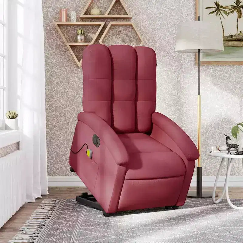 Poltrona Reclinabile Elettrica con Massaggio e Sollevamento - Tessuto Rosso Vino, Assistenza alla Postura Motorizzata, Reclinabile, Vibrazione, Home Theater