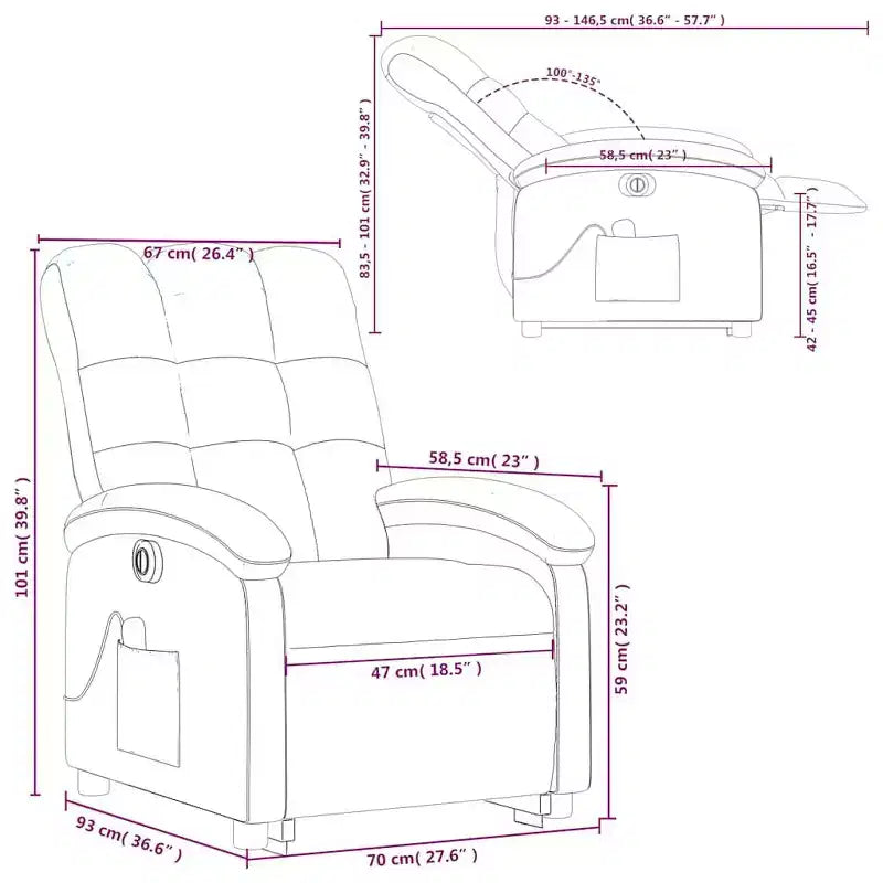 Poltrona Reclinabile Elettrica con Massaggio e Sollevamento - Tessuto Rosso Vino, Assistenza alla Postura Motorizzata, Reclinabile, Vibrazione, Home Theater