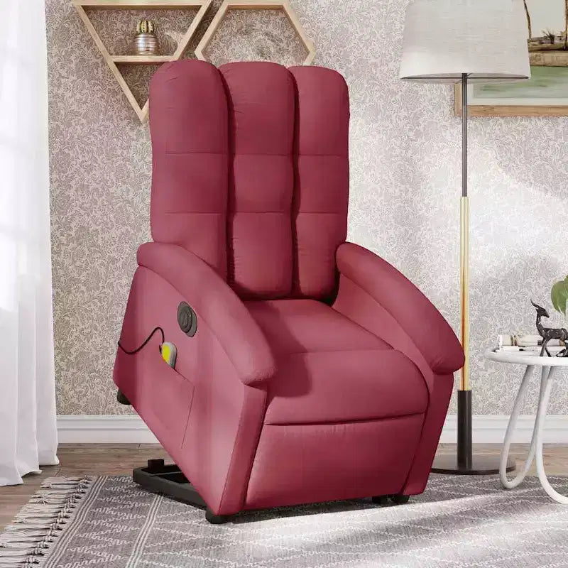 Poltrona Reclinabile Elettrica con Massaggio e Sollevamento - Tessuto Rosso Vino, Assistenza alla Postura Motorizzata, Reclinabile, Vibrazione, Home Theater