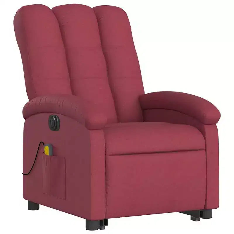 Poltrona Reclinabile Elettrica con Massaggio e Sollevamento - Tessuto Rosso Vino, Assistenza alla Postura Motorizzata, Reclinabile, Vibrazione, Home Theater