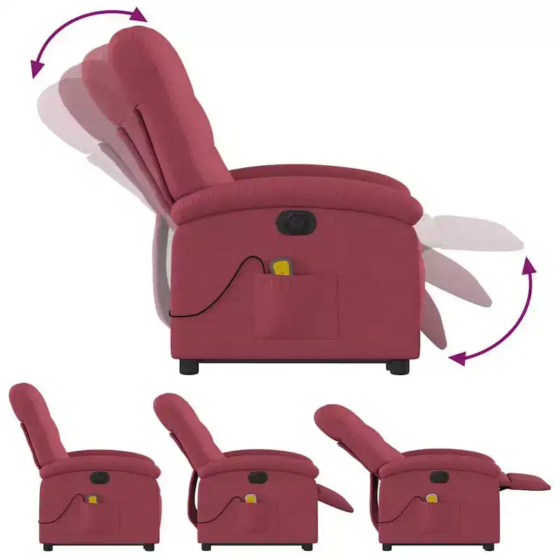 Poltrona Reclinabile Elettrica con Massaggio e Sollevamento - Tessuto Rosso Vino, Assistenza alla Postura Motorizzata, Reclinabile, Vibrazione, Home Theater