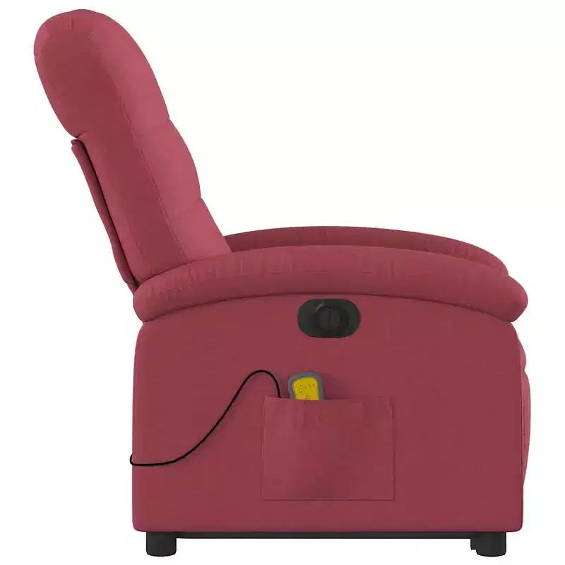Poltrona Reclinabile Elettrica con Massaggio e Sollevamento - Tessuto Rosso Vino, Assistenza alla Postura Motorizzata, Reclinabile, Vibrazione, Home Theater