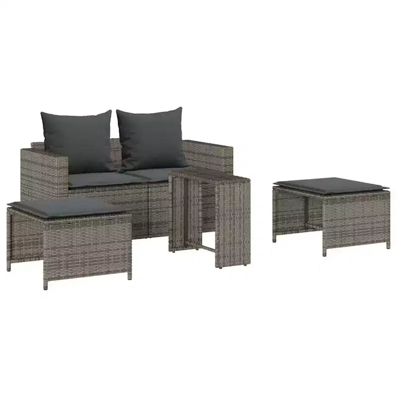 vidaXL 5 Piece Patio Sofa Set with Cushions Stackable Gray Poly Rattan - Gray Dark Gray