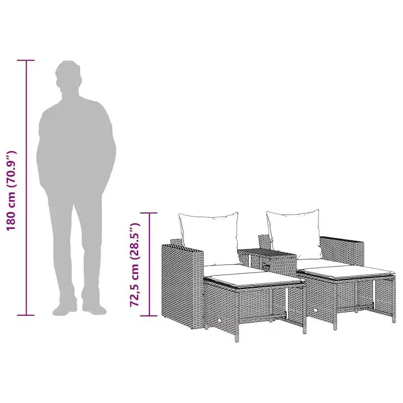 vidaXL 5 Piece Patio Sofa Set with Cushions Stackable Gray Poly Rattan - Gray Dark Gray