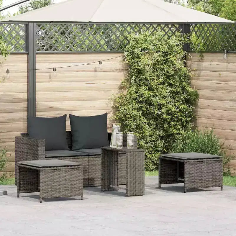 vidaXL 5 Piece Patio Sofa Set with Cushions Stackable Gray Poly Rattan - Gray Dark Gray