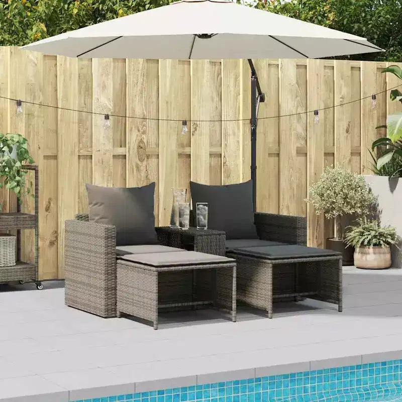 vidaXL 5 Piece Patio Sofa Set with Cushions Stackable Gray Poly Rattan - Gray Dark Gray
