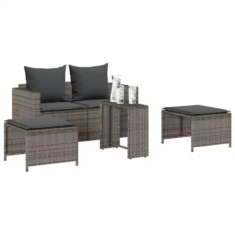 vidaXL 5 Piece Patio Sofa Set with Cushions Stackable Gray Poly Rattan - Gray Dark Gray