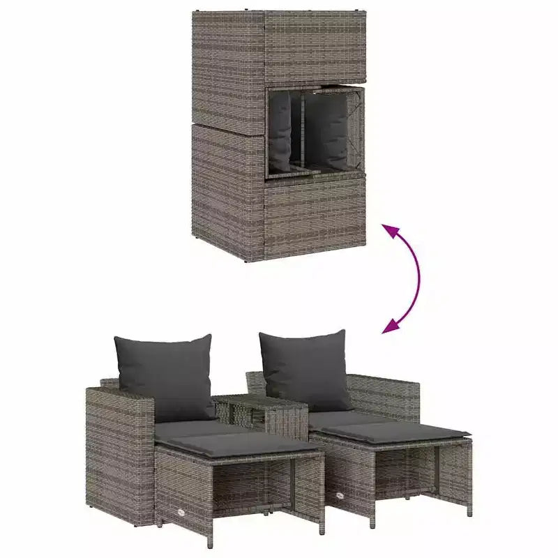 vidaXL 5 Piece Patio Sofa Set with Cushions Stackable Gray Poly Rattan - Gray Dark Gray