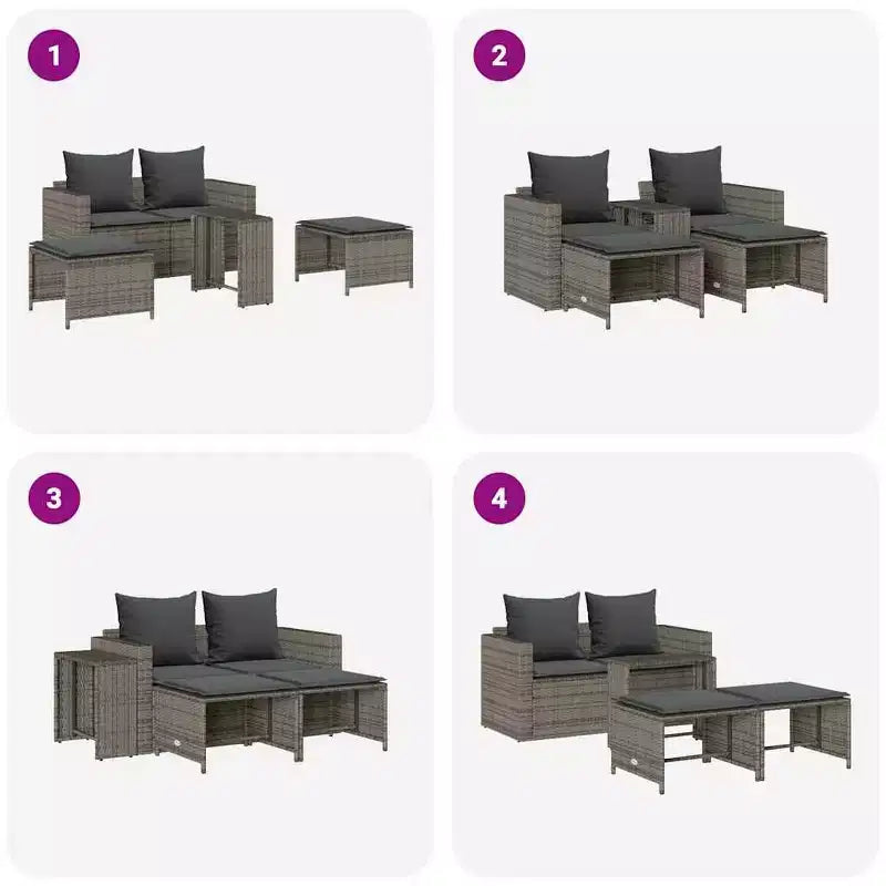 vidaXL 5 Piece Patio Sofa Set with Cushions Stackable Gray Poly Rattan - Gray Dark Gray