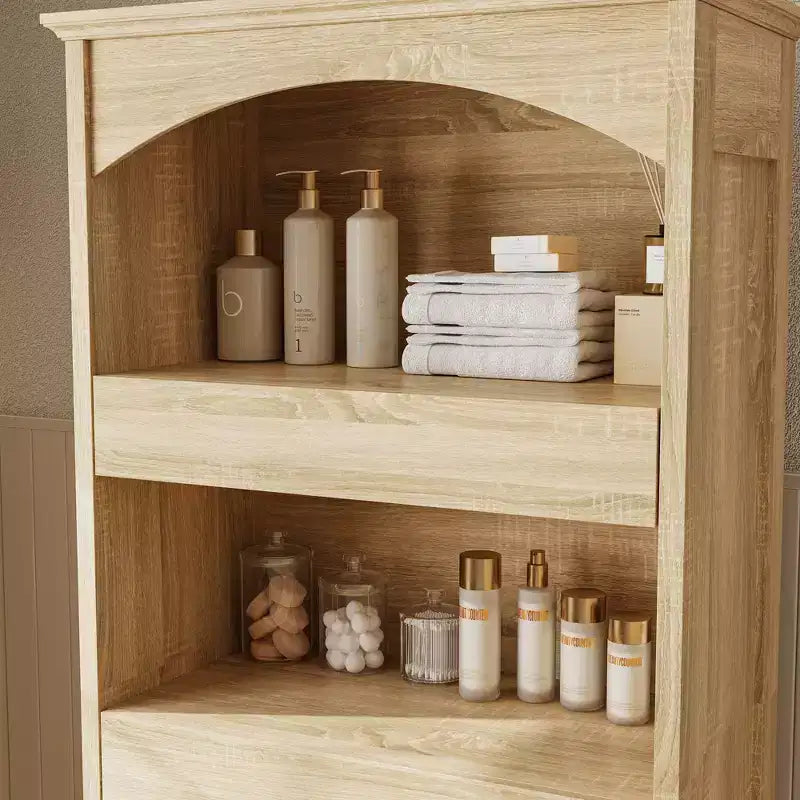 Mobiletto da bagno in legno con ripiani e cassetto portaoggetti per articoli da toilette