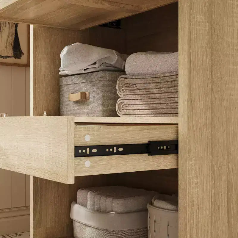 Mobiletto da bagno in legno con ripiani e cassetto portaoggetti per articoli da toilette