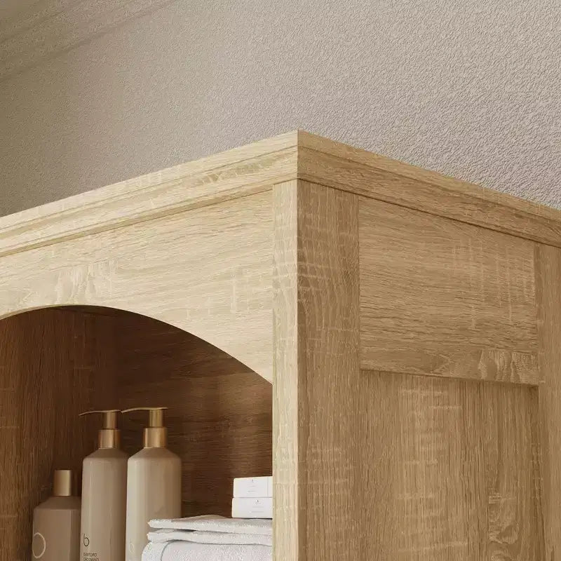 Mobiletto da bagno in legno con ripiani e cassetto portaoggetti per articoli da toilette