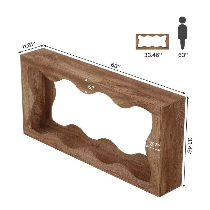Tavolo consolle a 2 ripiani con bordo ondulato da 63", tavolo da ingresso rustico retrò con venature naturali del legno