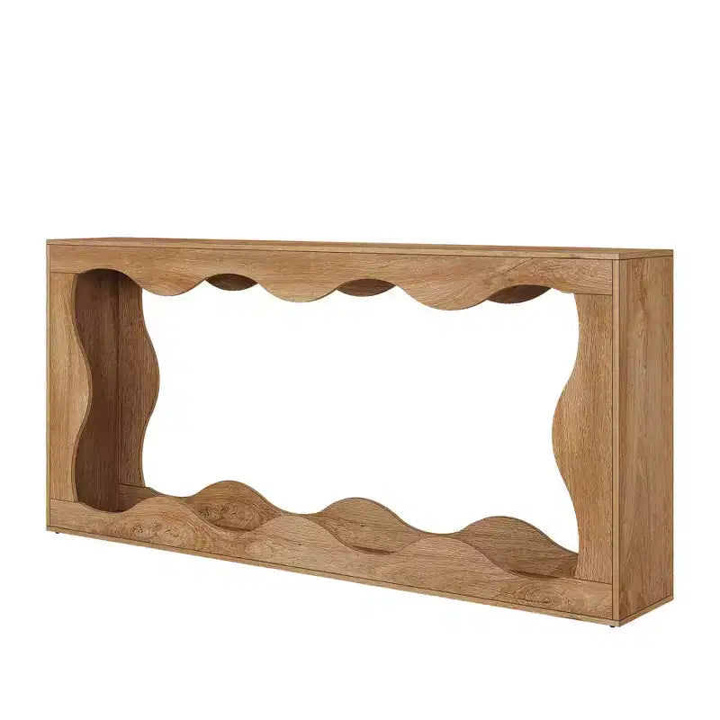 Tavolo consolle a 2 ripiani con bordo ondulato da 63", tavolo da ingresso rustico retrò con venature naturali del legno