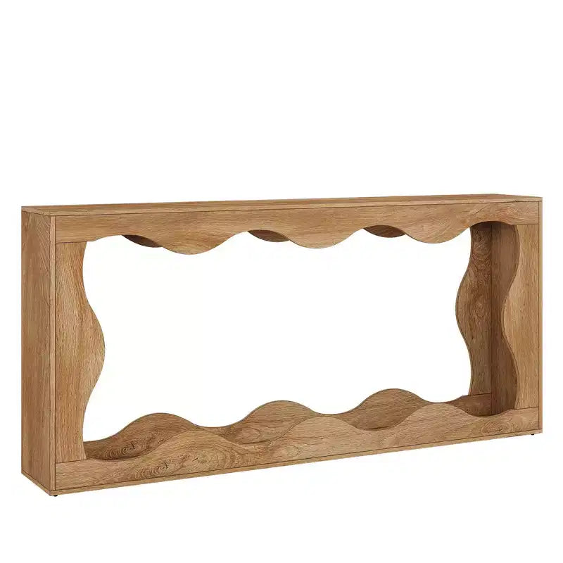 Tavolo consolle a 2 ripiani con bordo ondulato da 63", tavolo da ingresso rustico retrò con venature naturali del legno