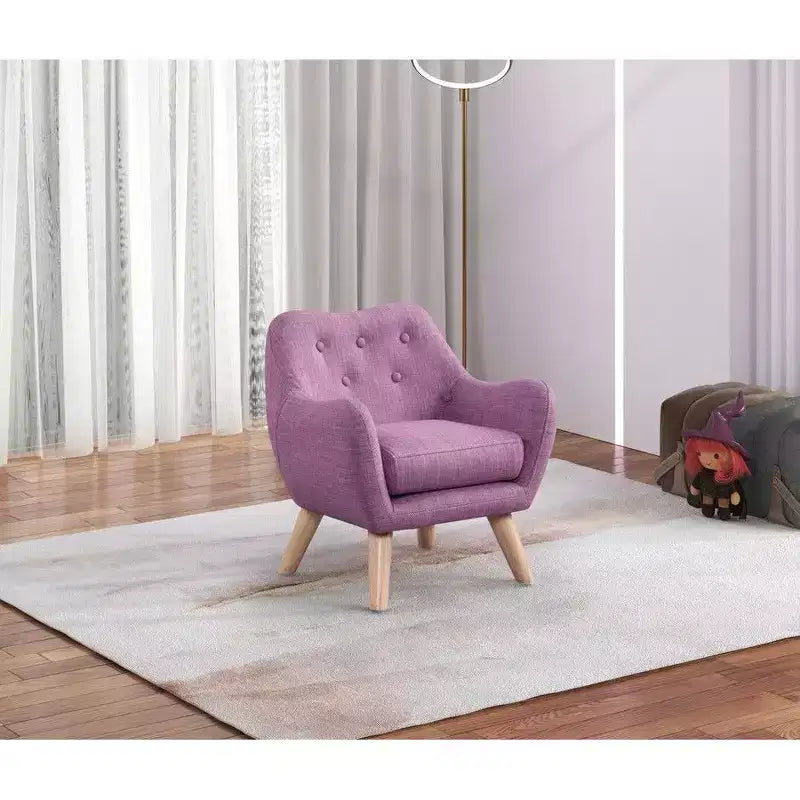 Poltroncina per bambini in lino da 19,5 W con schienale trapuntato e gambe in legno