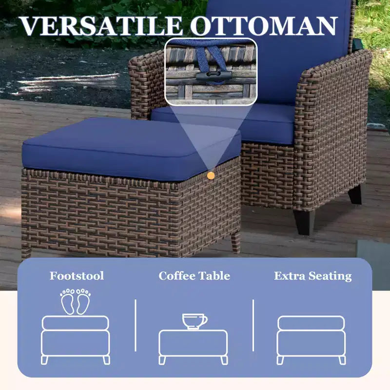 EAGLE PEAK Ocean Vista Ensemble de salon de jardin 4 pièces en osier, Ensemble de fauteuils de conversation et de salle à manger en osier varié avec coussins