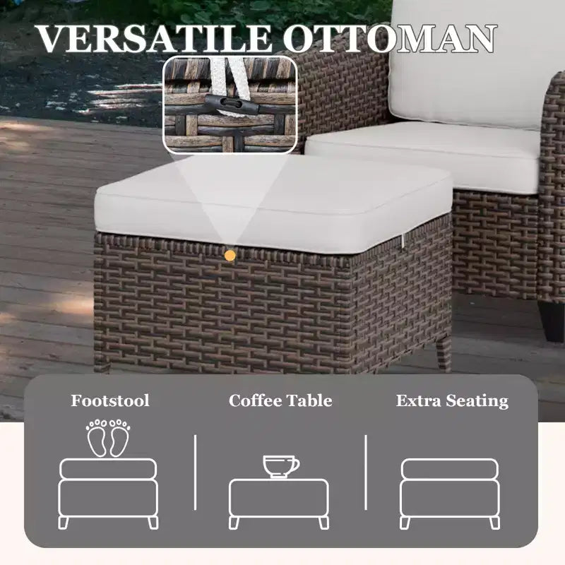 EAGLE PEAK Ocean Vista Ensemble de salon de jardin 4 pièces en osier, Ensemble de fauteuils de conversation et de salle à manger en osier varié avec coussins