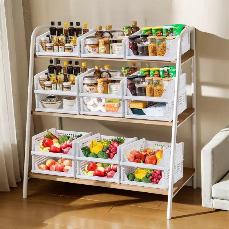 Organizzatore per armadio a 4 ripiani in plastica, cassetti impilabili per maglioni, organizer pieghevole per guardaroba, grigio