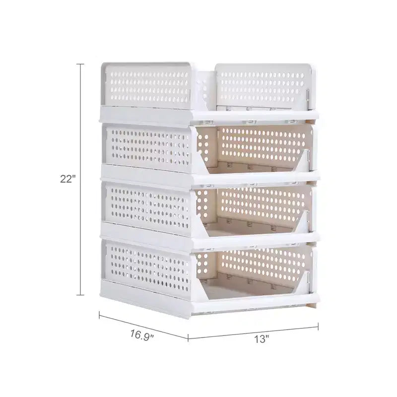 Organizzatore per armadio a 4 ripiani in plastica, cassetti impilabili per maglioni, organizer pieghevole per guardaroba, grigio