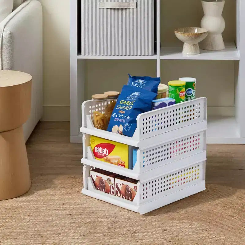 Organizzatore per armadio a 4 ripiani in plastica, cassetti impilabili per maglioni, organizer pieghevole per guardaroba, grigio