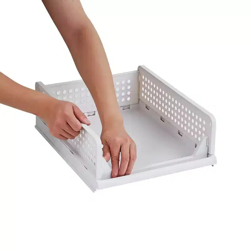 Organizzatore per armadio a 4 ripiani in plastica, cassetti impilabili per maglioni, organizer pieghevole per guardaroba, grigio