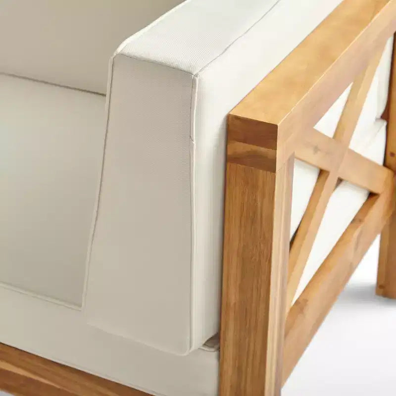 Christopher Knight Home Julie 6 Piece V-Shape Outdoor Acacia Wood Sectional Set with Coffee Table and Cushions