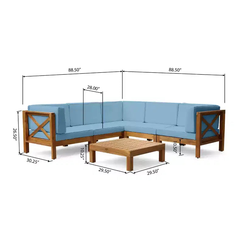 Christopher Knight Home Julie 6 Piece V-Shape Outdoor Acacia Wood Sectional Set with Coffee Table and Cushions