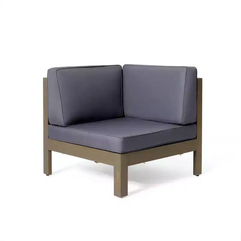 Christopher Knight Home Julie 6 Piece V-Shape Outdoor Acacia Wood Sectional Set with Coffee Table and Cushions