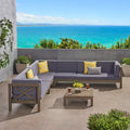 Christopher Knight Home Julie 6 Piece V-Shape Outdoor Acacia Wood Sectional Set with Coffee Table and Cushions