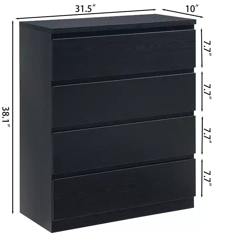 Comodino moderno da 80 cm con 4 cassetti e design senza maniglia