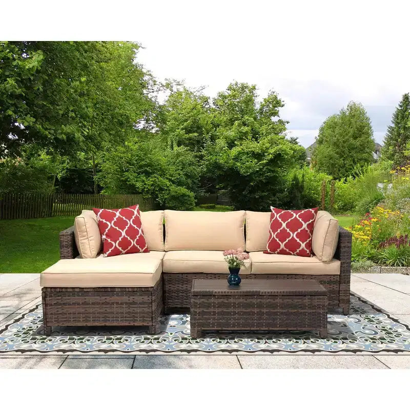 3 Piece Patio Conversation Patio Sets with Cushions and Coffee Table