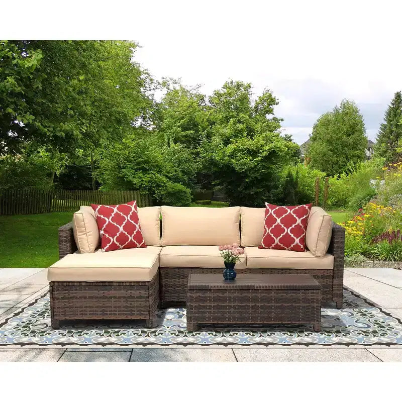 3 Piece Patio Conversation Patio Sets with Cushions and Coffee Table
