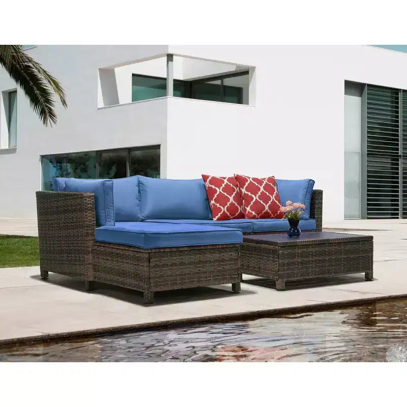 3 Piece Patio Conversation Patio Sets with Cushions and Coffee Table