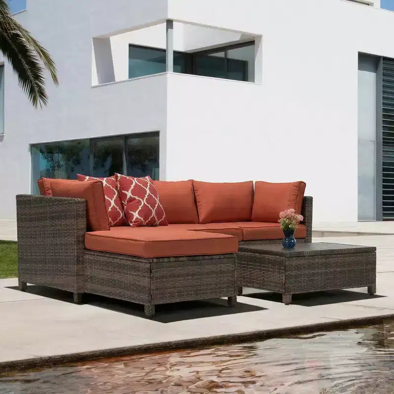 3 Piece Patio Conversation Patio Sets with Cushions and Coffee Table