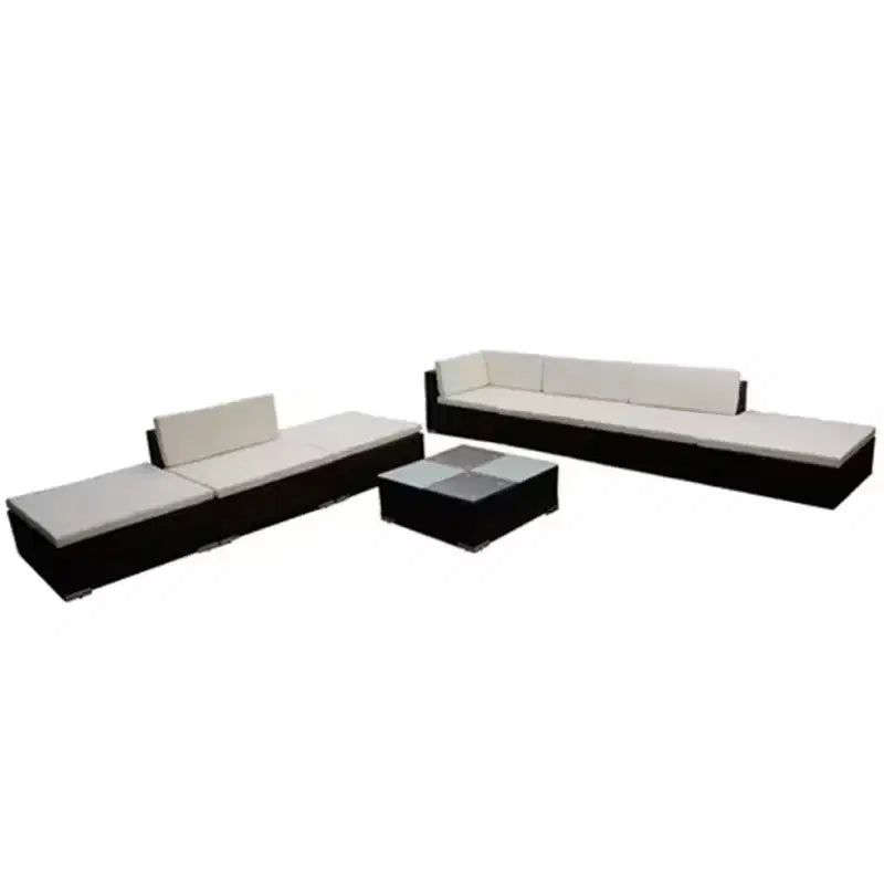 vidaXL 8 Piece Patio Lounge Set with Cushions Poly Rattan Brown