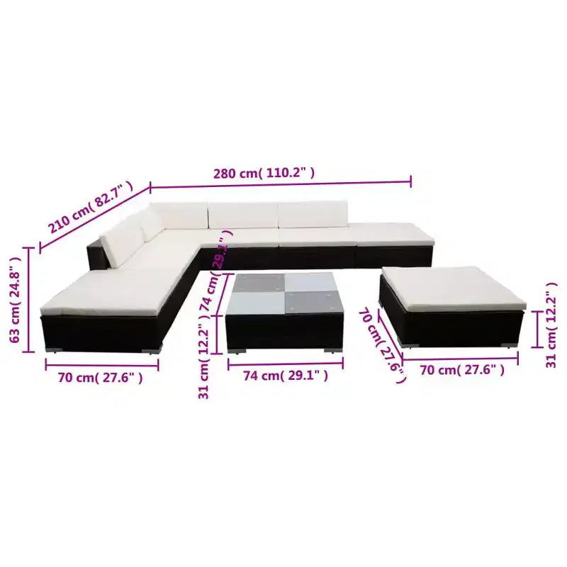 vidaXL 8 Piece Patio Lounge Set with Cushions Poly Rattan Brown