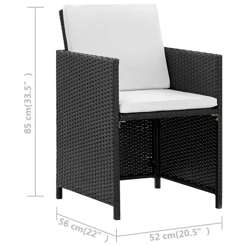 vidaXL Patio Furniture Dining Set - 11-Piece Black Poly Rattan with Cushions, Glass Tabletop - Stylish, Durable, Easy-Clean, Outdoor Garden Furniture