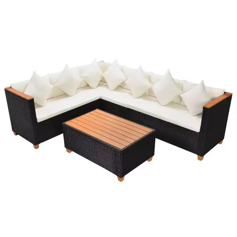 vidaXL 4-Piece Black Poly Rattan Patio Lounge Set with Cushions - Weather-Resistant Outdoor Comfort for Garden & Patio
