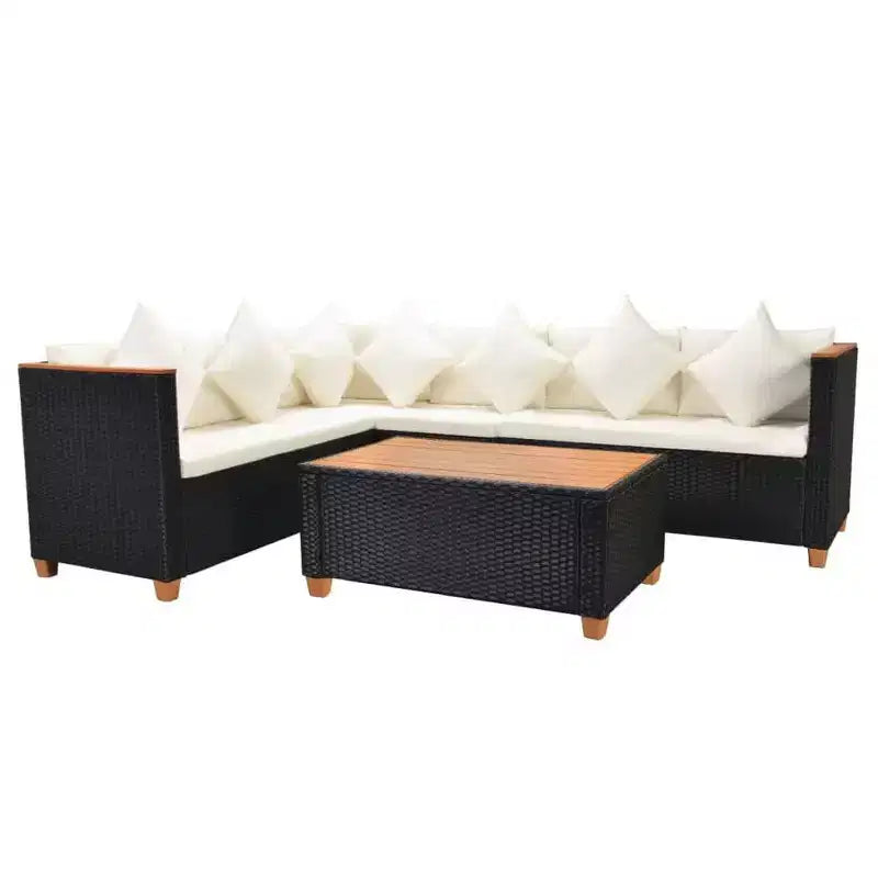 vidaXL 4-Piece Black Poly Rattan Patio Lounge Set with Cushions - Weather-Resistant Outdoor Comfort for Garden & Patio